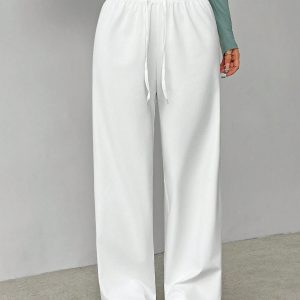 Soft White Knitted Home Pants, Loose Pant