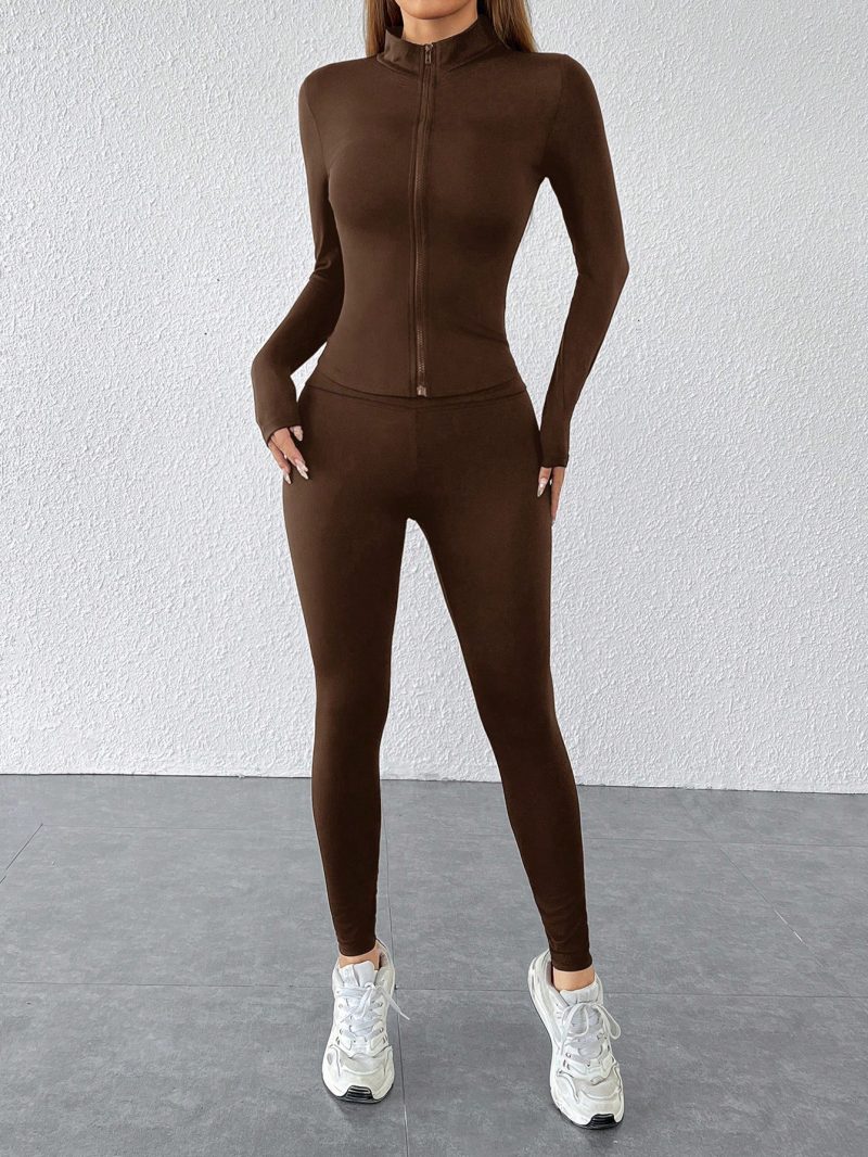 Black Two Piece Set Sportswear Zip Up Jacket & Leggings