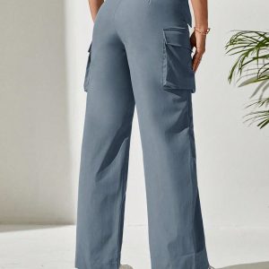 Solid Flap Pocket Cargo Dress Pants Suitable For Daily Outing Sport