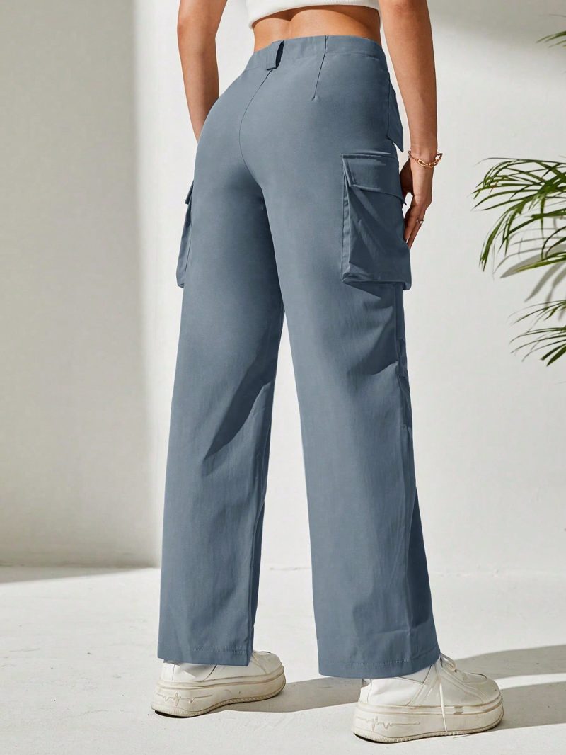 Solid Flap Pocket Cargo Dress Pants Suitable For Daily Outing Sport