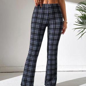 High Waist Plaid Flare Leg Pants