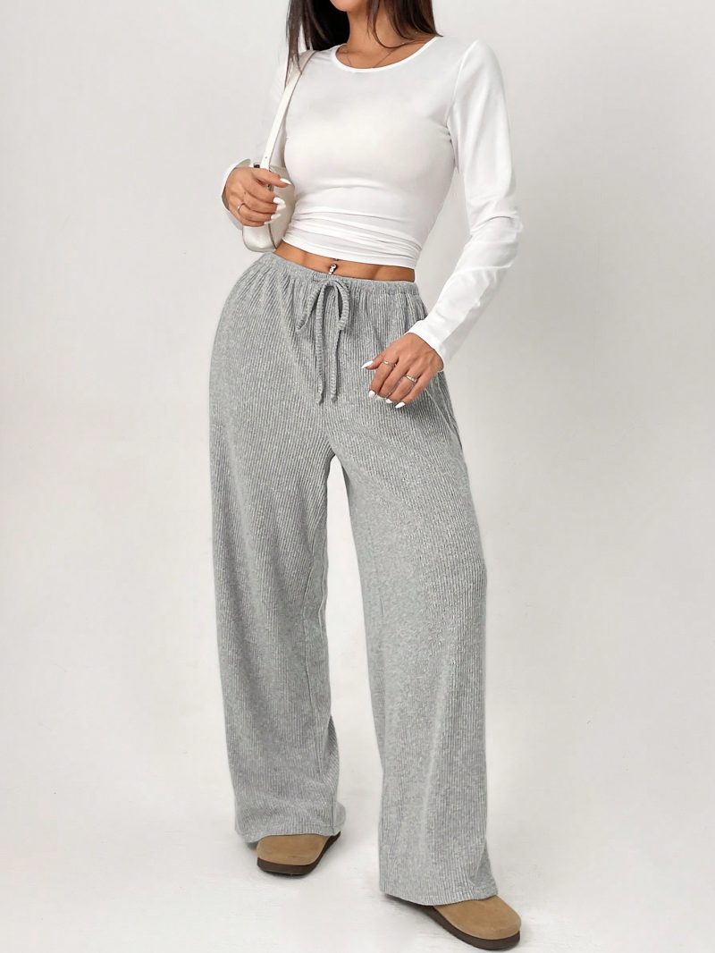 Striped Print Drawstring Waist Casual Straight Leg Pants