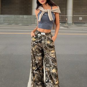 Fashionable Street Trend Camouflage Printed Low Waist Woven Women's Wide Leg Trousers