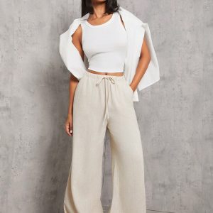 Apricot Woven Women's Wide-Leg Casual Trousers