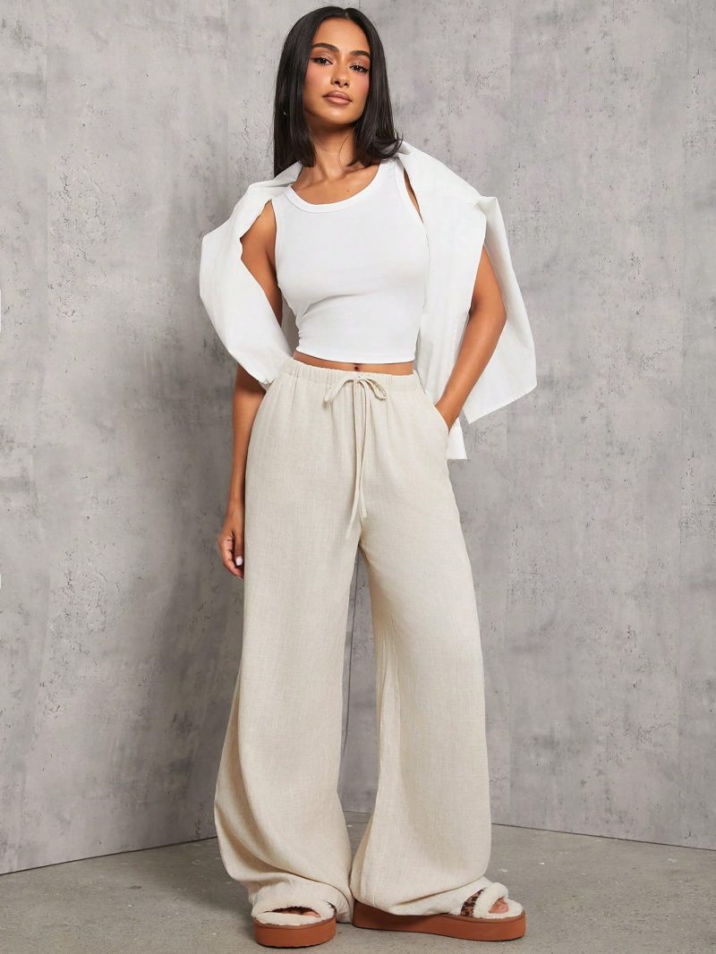 Apricot Woven Women's Wide-Leg Casual Trousers