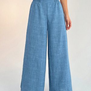 Women's Casual Vacation Waistband Blue Wide Leg Pants