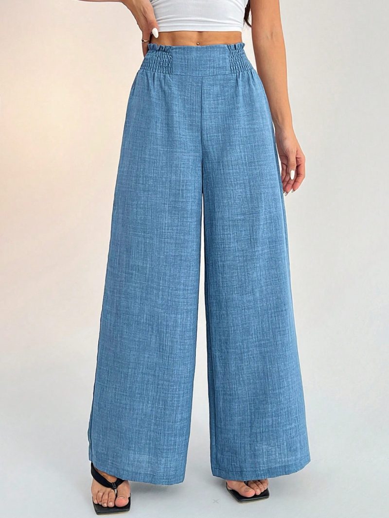 Women's Casual Vacation Waistband Blue Wide Leg Pants