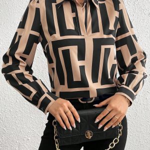 Long Sleeve Allover Print Casual Shirt With Shirt Collar