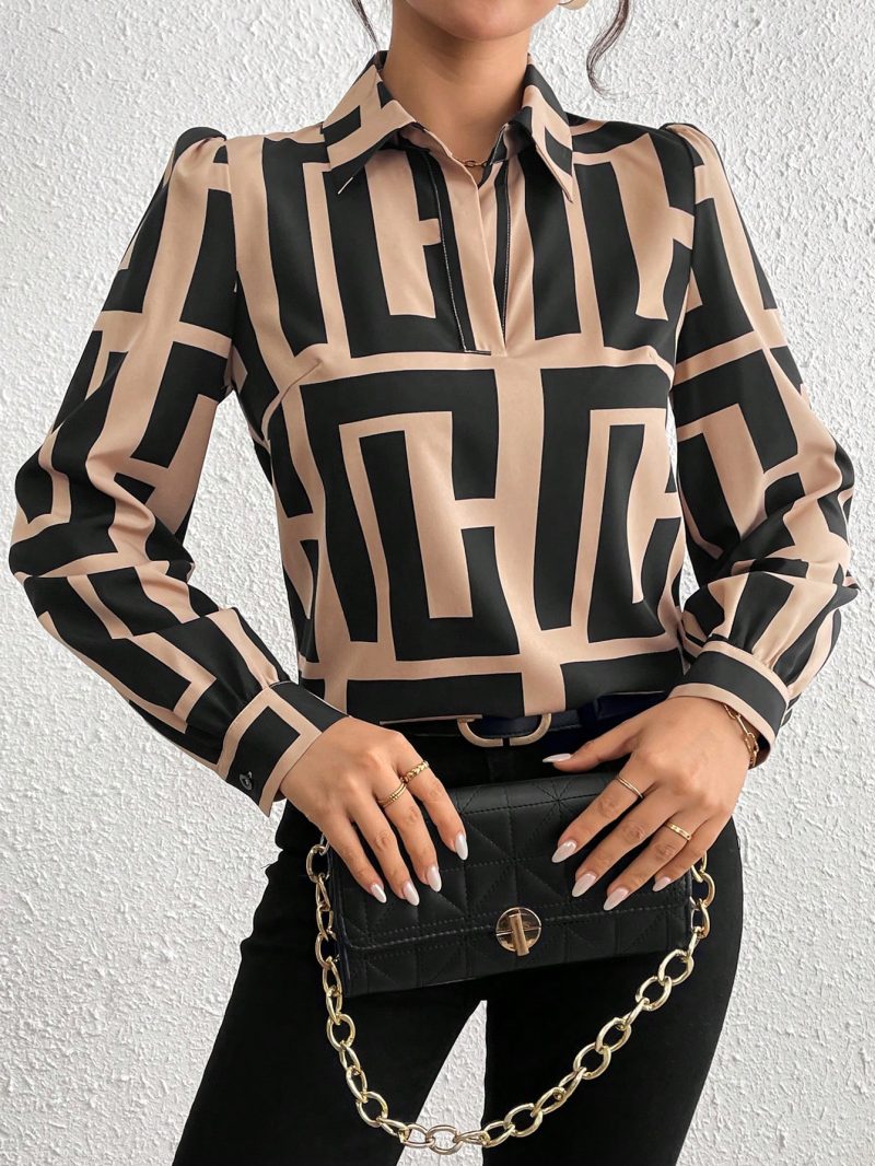 Long Sleeve Allover Print Casual Shirt With Shirt Collar