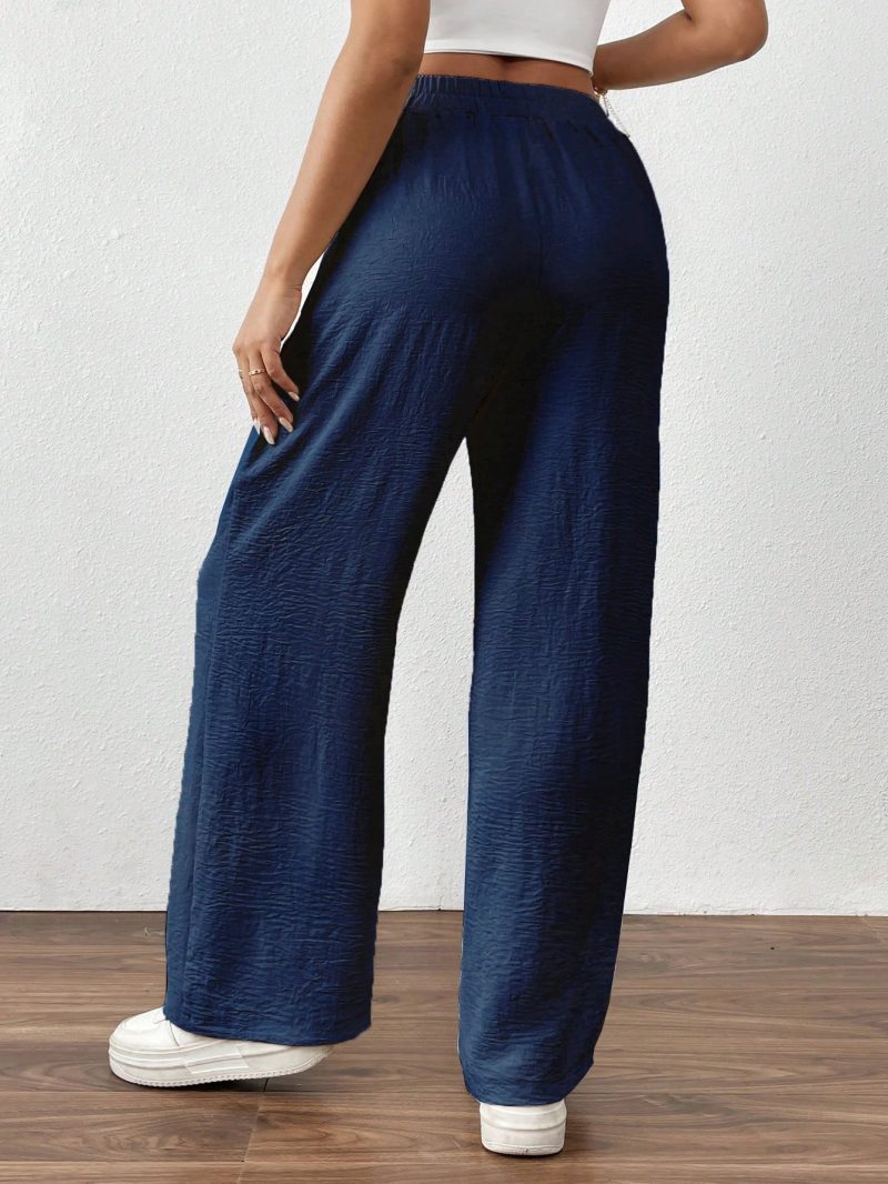 Women's Solid Color Tie Front Pocket Simple Style Long Pants, Casual Everyday Wear