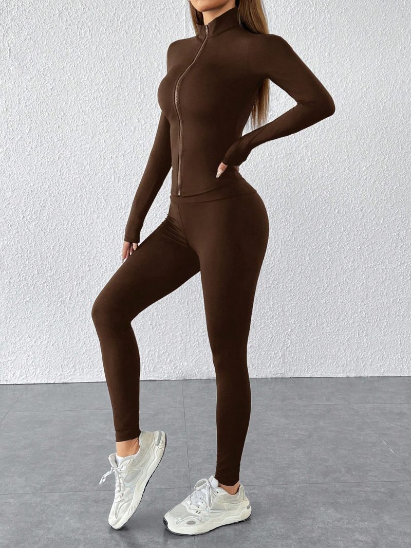 Black Two Piece Set Sportswear Zip Up Jacket & Leggings