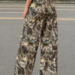 Fashionable Street Trend Camouflage Printed Low Waist Woven Women's Wide Leg Trousers