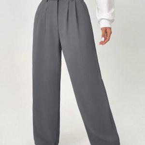 Spring Dress PantsHigh Waist Plicated Detail Wide Leg Suit Pants