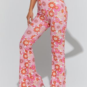 Floral Print High Waist Flare Leg Pants
