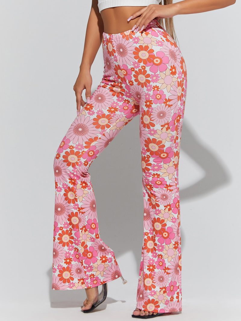 Floral Print High Waist Flare Leg Pants
