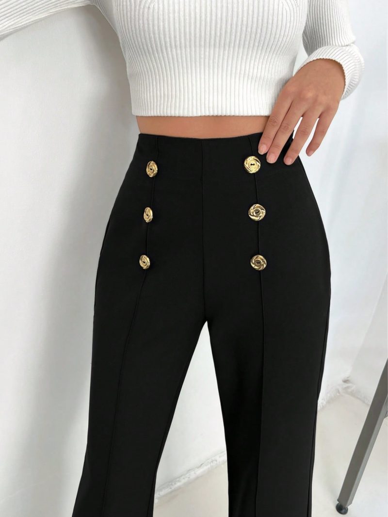 Women's Double Breasted Button Decoration Flared Pants