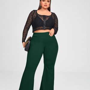 Plus Size Women High Waist Bell-Bottom Casual Fashion Pants