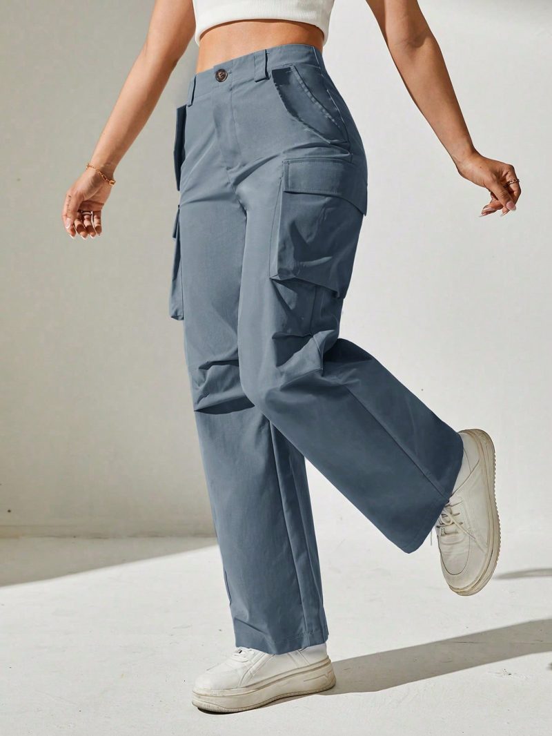 Solid Flap Pocket Cargo Dress Pants Suitable For Daily Outing Sport