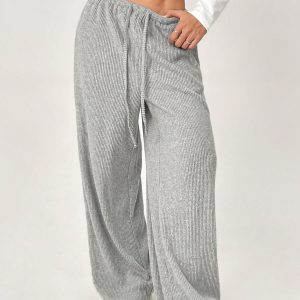 Striped Print Drawstring Waist Casual Straight Leg Pants