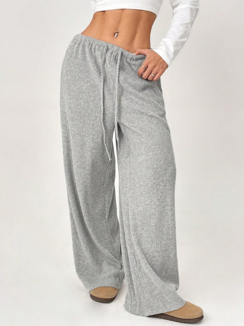 Striped Print Drawstring Waist Casual Straight Leg Pants