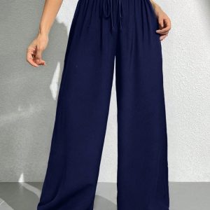 Drawstring Waist Solid Summer Pants