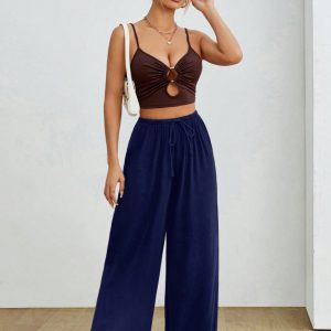 Drawstring Waist Solid Summer Pants