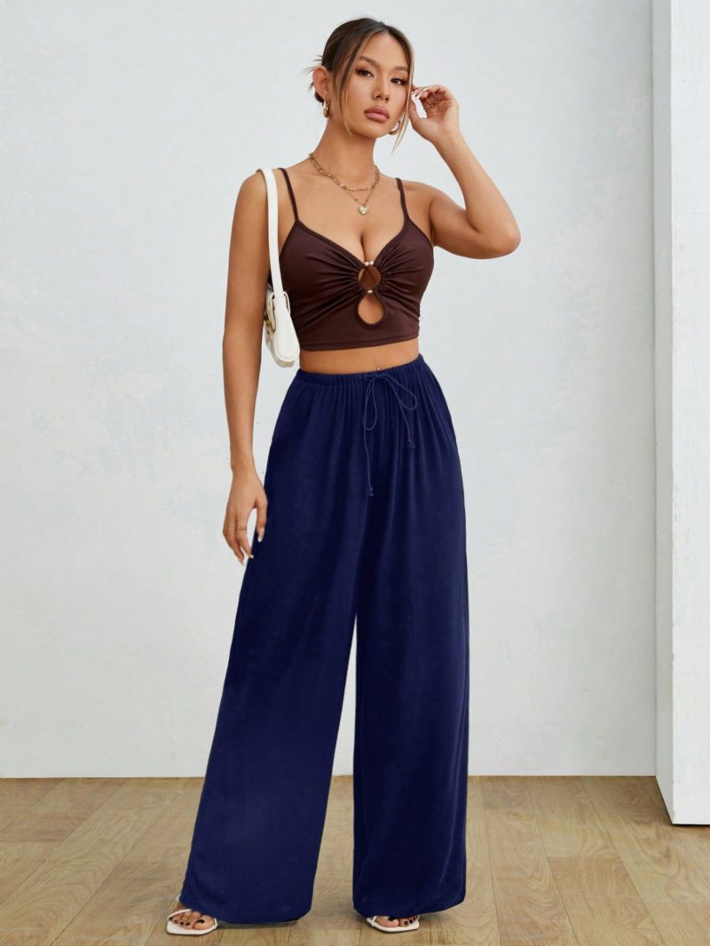 Drawstring Waist Solid Summer Pants