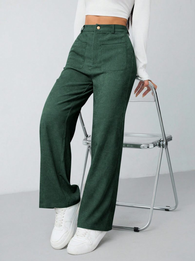 Women's Solid Color Button Front Pocket Casual Pants For Daily Wear