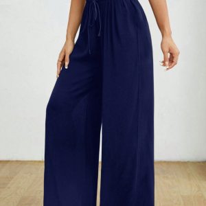 Drawstring Waist Solid Summer Pants