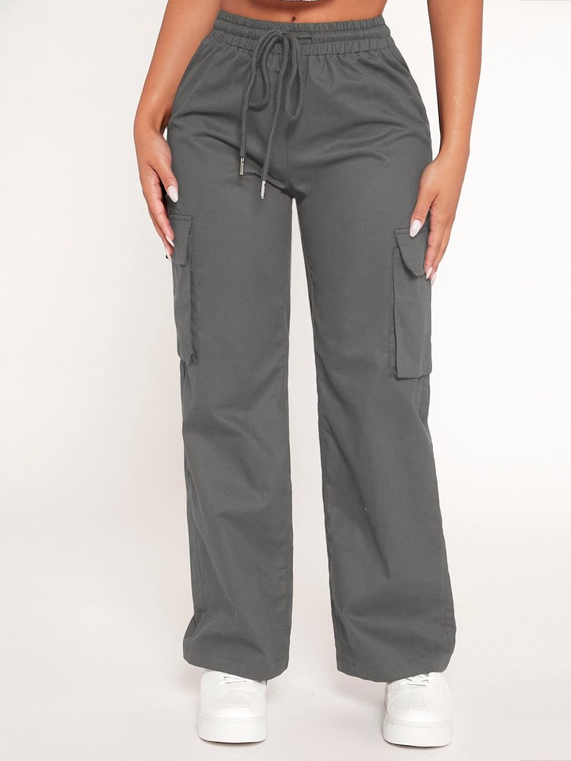 Drawstring Waist Flap Pocket Cargo Spring Pants