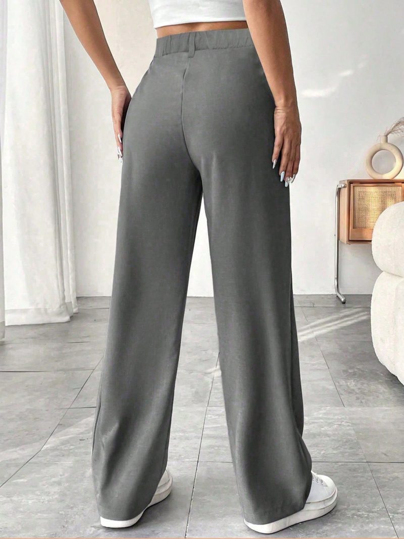 Women Solid Color Pocket Elegant Straight Leg Pants For Commuting