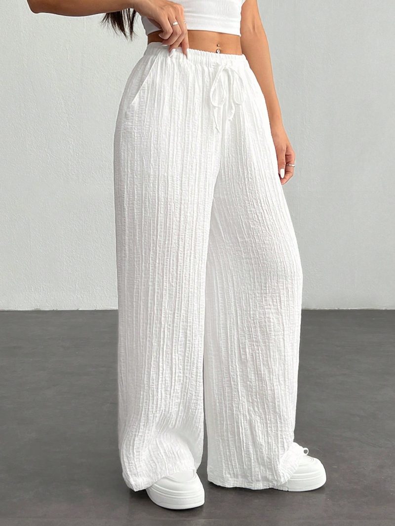 Women's Solid Color Front Tie Pleated Casual Pants, Simple And Versatile