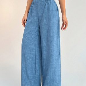 Women's Casual Vacation Waistband Blue Wide Leg Pants