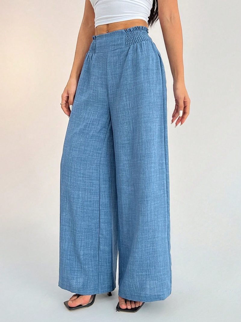 Women's Casual Vacation Waistband Blue Wide Leg Pants