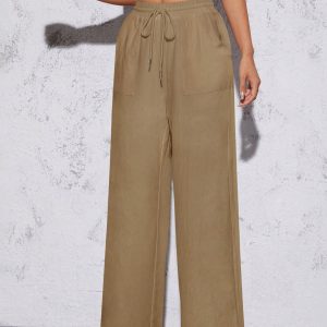 Women's Solid Color Simple Daily Style Belted Long Pants