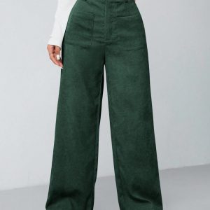 Women's Solid Color Button Front Pocket Casual Pants For Daily Wear