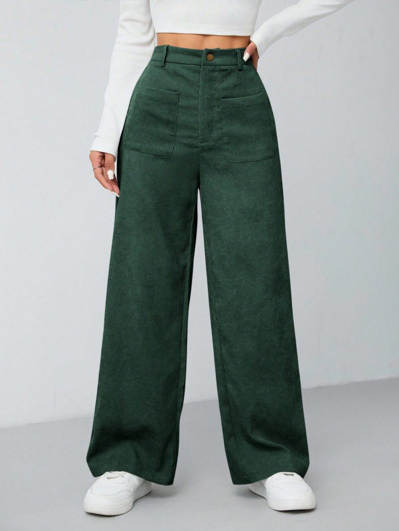 Women's Solid Color Button Front Pocket Casual Pants For Daily Wear