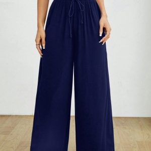 Drawstring Waist Solid Summer Pants