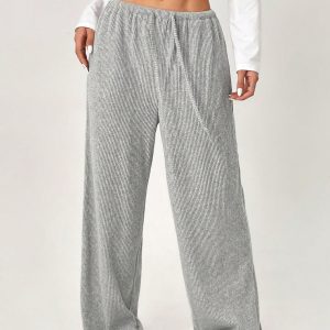 Striped Print Drawstring Waist Casual Straight Leg Pants