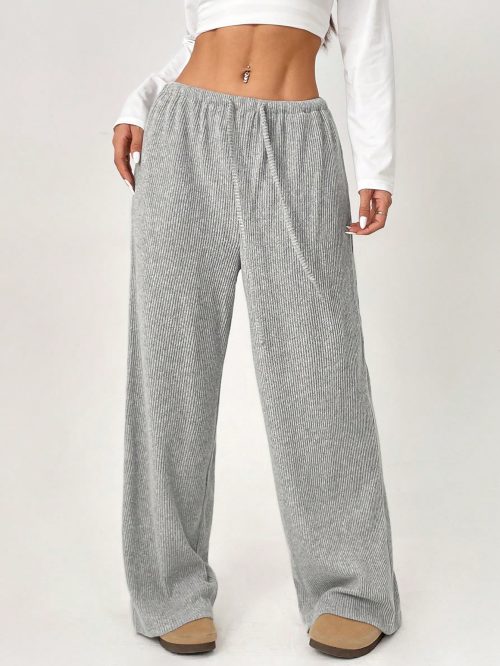 Striped Print Drawstring Waist Casual Straight Leg Pants