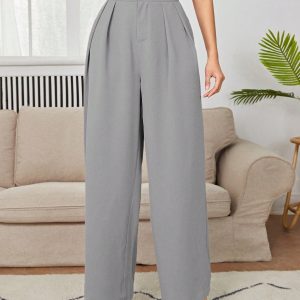 High Waist Plicated Wide Leg Black Dress Pants