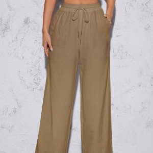 Women's Solid Color Simple Daily Style Belted Long Pants