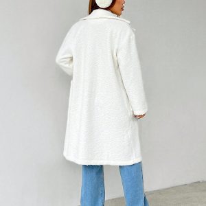 Women's Regular Fit Long Sleeve Lapel Neck Drop Shoulder Double Pocket Overcoat