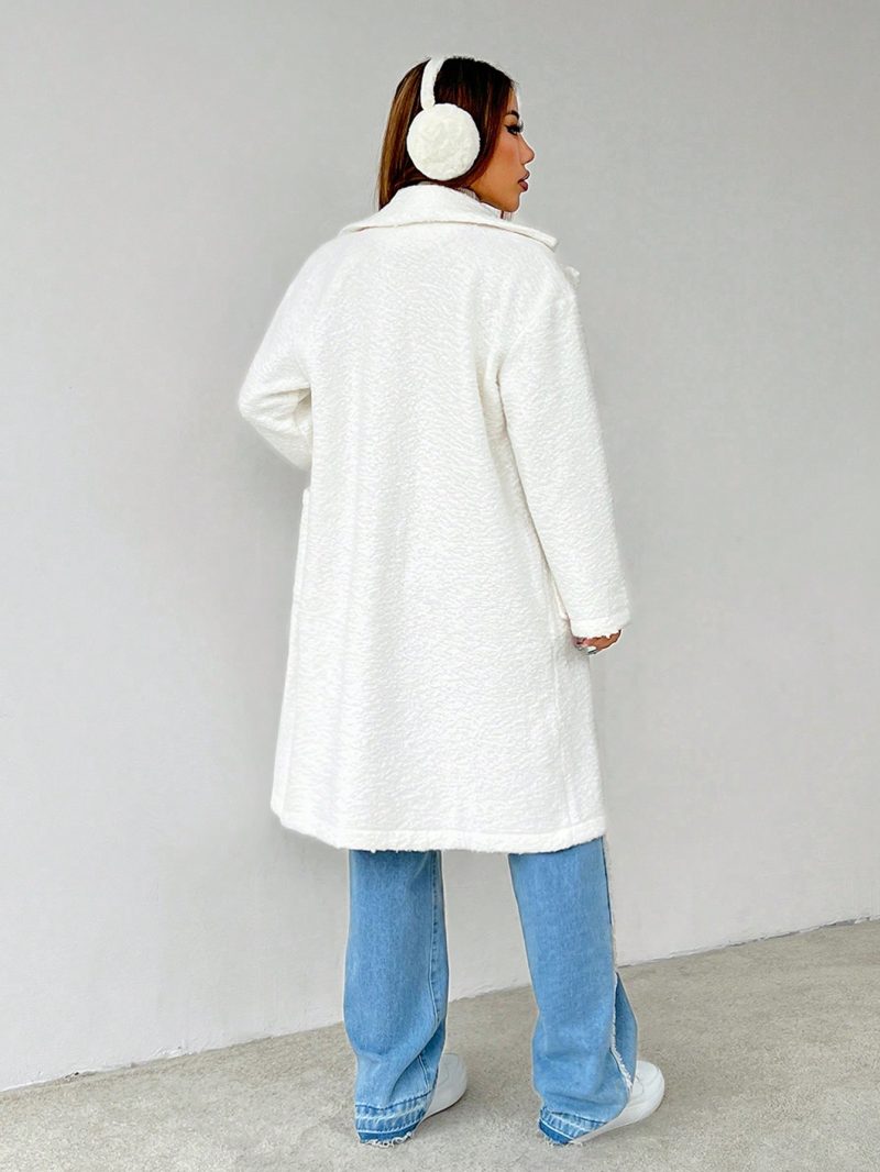 Women's Regular Fit Long Sleeve Lapel Neck Drop Shoulder Double Pocket Overcoat