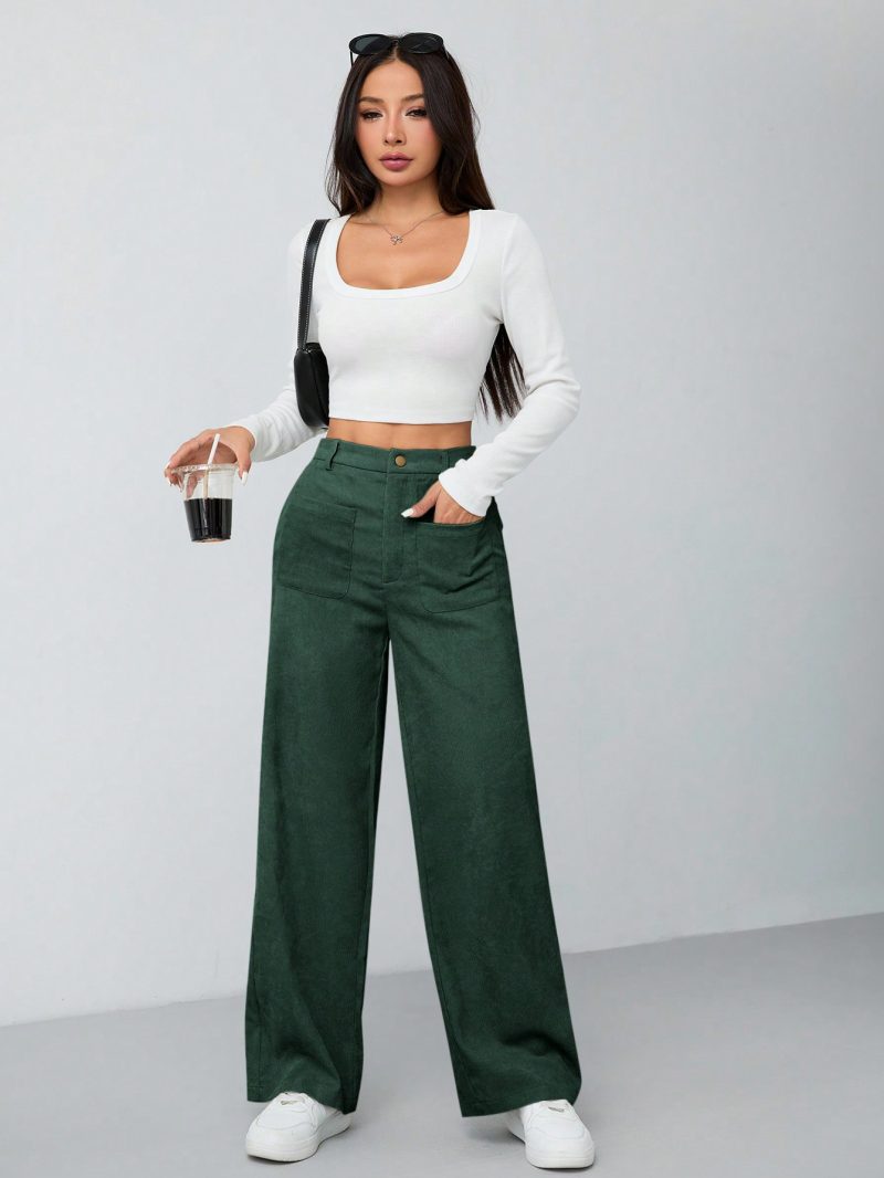 Women's Solid Color Button Front Pocket Casual Pants For Daily Wear