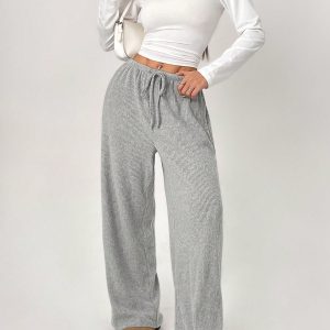 Striped Print Drawstring Waist Casual Straight Leg Pants