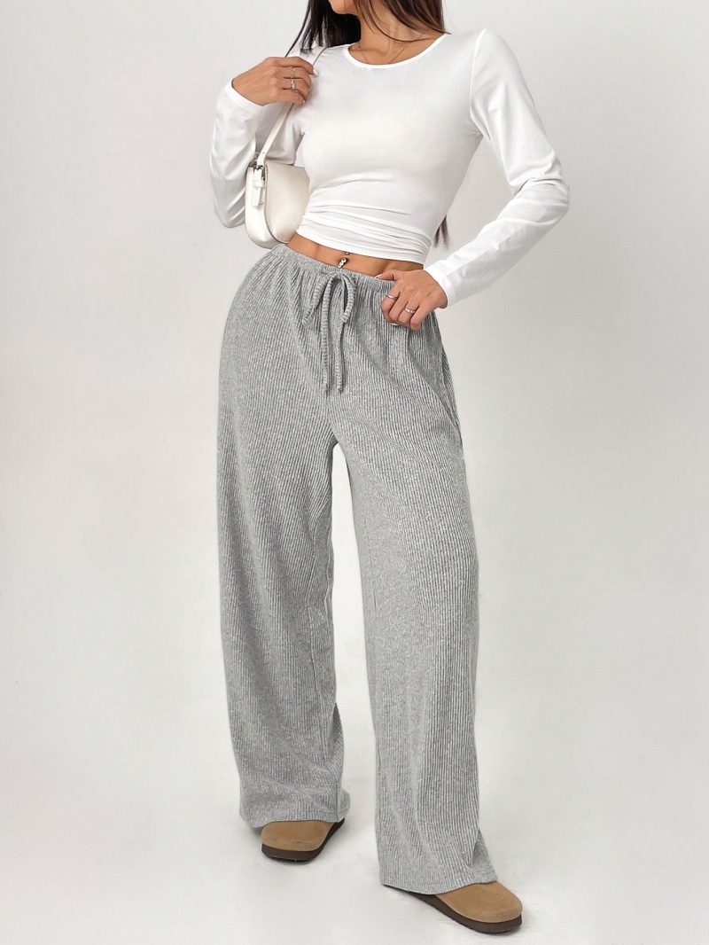 Striped Print Drawstring Waist Casual Straight Leg Pants