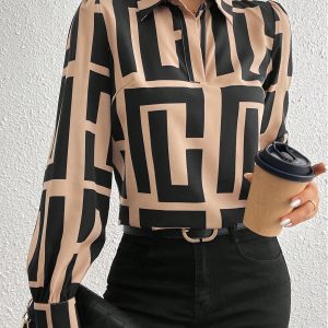 Long Sleeve Allover Print Casual Shirt With Shirt Collar