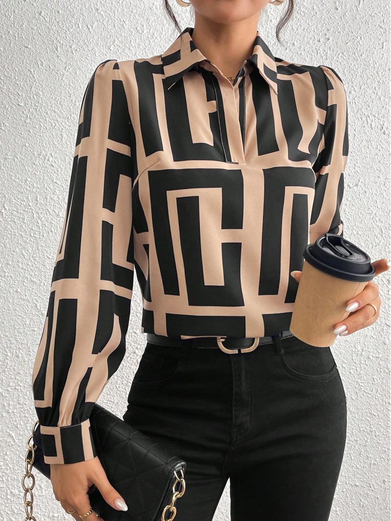 Long Sleeve Allover Print Casual Shirt With Shirt Collar