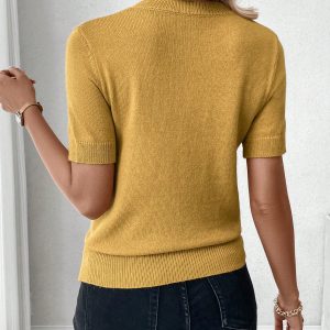 2024 New European & American Autumn/Winter Trendy Simple Design Round Neck Short Sleeve Knit Top